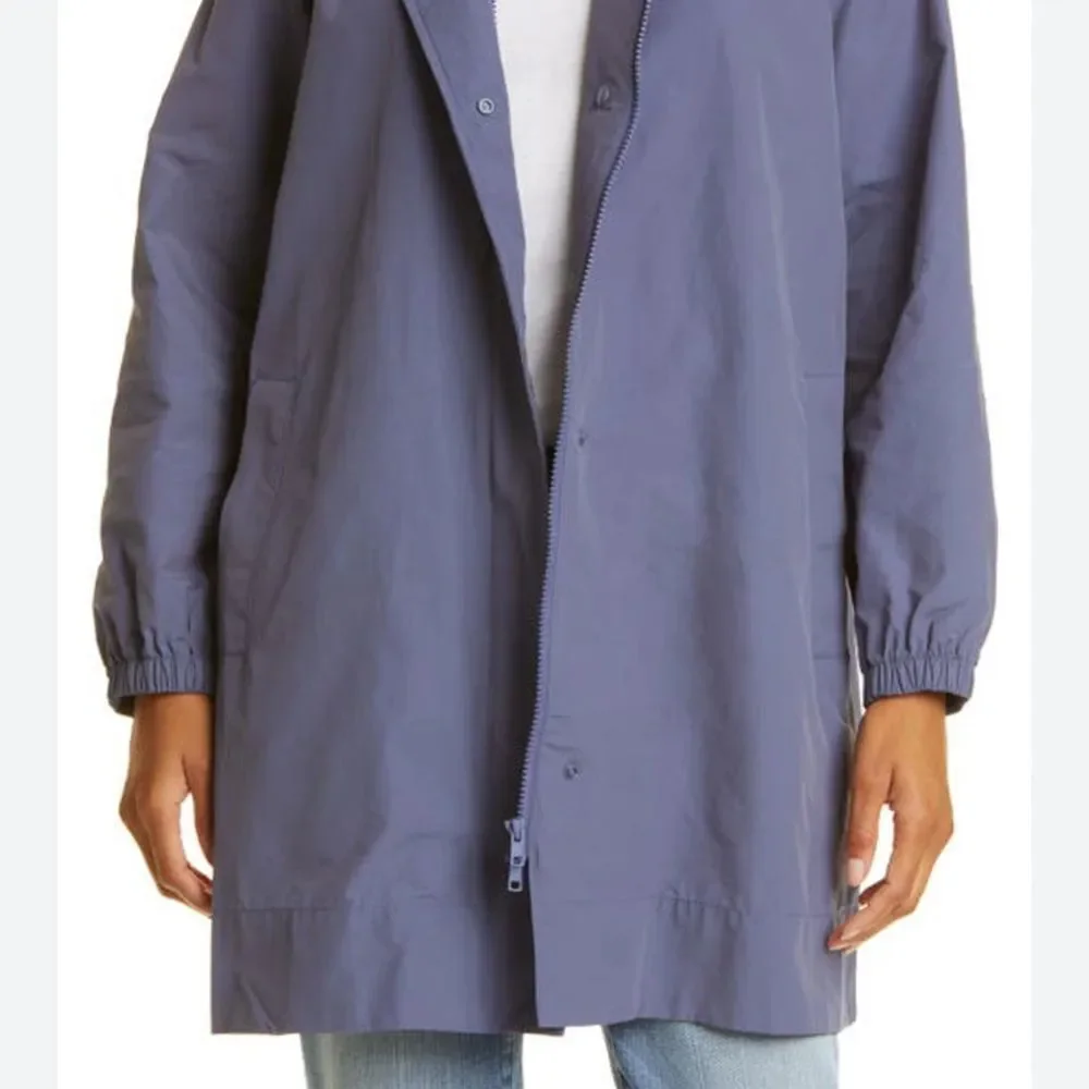 Eileen Fisher Stand Collar Hidden Hood Organic Cotton Blend Coat In Twilight Xs - Picture 10 of 14
